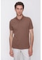 Açık Kahve Basic Düz Pamuk Slim Fit Dar Kesim Kısa Kollu Polo Yaka Erkek Tişört