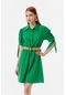 Fullamoda Kolu Bağlamalı Hasır Kemerli Elbise Yeşil