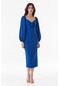 Fullamoda Kruvaze Yaka Yırtmaçlı Midi Elbise- Saks Mavi 24YGB5949205170-Saks
