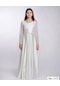 Kız Çocuk/genç Yeni Moda Tafta Kumaş Uzun Kollu Tam Kalıp Abiye Elbise 5799-beyaz