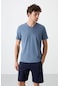 Tommy Life Petrol Basic Kısa Kol Standart Kalıp V Yaka Erkek T-shirt - 87912 PETROL