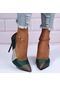 Ikkb İlkbahar/yaz Kadın Blok Topuklu Sivri Uçlu Topuklu Ayakkabı Yeşil