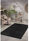 Comfort Puffy Düz Saçaklı Peluş Düz Yolluk Halı Siyah
