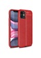 Tecno - İphone Uyumlu İphone 12 - Kılıf Deri Görünümlü Auto Focus Karbon Niss Silikon Kapak - Kırmızı