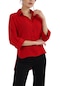 Kadın Kırmızı Önü Kısa Arkası Uzun Kapri Kol Gömlek-20351-kırmızı
