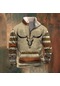 Erkek Western Polar Ceket Kovboy Boğa Başı Baskılı Kazak 1/4 Fermuarlı Dik Yaka Uzun Kollu Country Sweatshirt Kazak Montlar Açık Haki