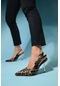 Glen Siyah-sarı Desenli Fermuar Detaylı Kadın Yüksek Topuklu Ayakkabı