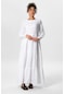 Uzun Kol Akay Uzun Düğme Detay Yazlık Müslin Elbise Beyaz Byz-beyaz