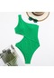 Avrupalı ve Amerikalı Kadınların Buruşuk Tek Parça Tek Omuz Bikini Mayo Yeşil