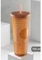 Meleni Home Kristal Desen Pipetli Soğuk İçecek Kahve Bardağı 750 ML Kahverengi