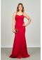 Escoll Kadın Önü Ve Arkası Taş Detaylı Uzun Abiye Elbise 1821 Kırmızı