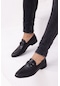 Hakiki Deri Rok Kroko Siyah Erkek Klasik Loafer Ayakkabı-1854-siyah