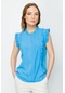Ekol Yuvarlak Yaka Fırfırlı Kolsuz Mavi Kadın Bluz 24ekl01008