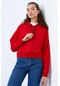 Tommy Life Kırmızı Uzun Kol Rahat Form Kapüşonlu Kadın Sweatshirt - 97115 Kırmızı