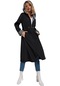 Kadın Siyah Beli Bağlamalı Kapüşonlu Uzun Trençkot-17371-siyah