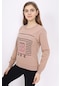 Kinderos ECCK-OLC-3894-13-K New York Brooklyn Baskılı Sweatshirt Kız Çocuk Açık Kahverengi