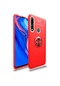 Noktaks - Huawei Uyumlu Huawei Y9 Prime 2019 / Y9 2019 - Kılıf Yüzüklü Auto Focus Ravel Karbon Silikon Kapak - Kırmızı