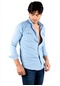 Deepsea Erkek Mavi Likralı Çıtçıtlı Slim Fit Gömlek