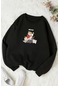 Meow Tatlı Kediler Baskılı Oversize Sweatshirt Antrasit