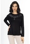 Yeni Model Taş İşlemeli Yuvarlak Yaka Likralı Anne Penye Bluz 6435-siyah