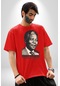Nelson Mandela Pamuklu Bisiklet Yaka Unisex Oversize Boyfriend Dijital Baskılı Kırmızı T-shirt Kırmızı
