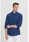 AC&Co / Altınyıldız Classics Erkek Indıgo Comfort Fit Rahat Kesim Düğmeli Yaka Casual Keten Gömlek Indıgo İndigo