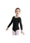 Siyah Çocuklar Temel Uzun Kollu Leotard Bale Dans Jimnastik Bodysuit Tulum Kız Activewear