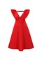 İkkb Derin V Yaka Kadın Yüksek Bel Elbise Kırmızı