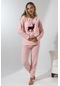 Fawn 5016 Peluş Welsoft Polar Kışlık Yumoş Geyikli Kadın Pijama Takımı - Pembe