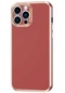 iPhone Uyumlu 12 Pro Max Kılıf Lopard Parlak Kenarlı Altın Işlemeli Kamera Korumalı Kapak Bark - Kahverengi