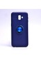 Tecno - Samsung Galaxy Uyumlu J6 Plus - Kılıf Yüzüklü Auto Focus Ravel Karbon Silikon Kapak - Mavi