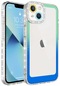 iPhone Uyumlu 14 Kılıf Simli Ve Renk Geçiş Tasarımlı Lens Korumalı Lopard Park Kapak - Yeşil-mavi