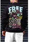 Erkek Siyah Free Your Soul Baskılı 3 İplik Şardonlu Salaş Bol Kesim Oversize Boyfriend Sweatshirt-siyah-11 Siyah