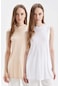 Defacto Regular Fit Kolsuz 2li Basic Tişört Tunik D5478axnser105 Ekru