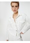 Koton Taşlı Kot Ceket Kapaklı Cepli Gömlek Yaka Pamuklu Kırık Beyaz 4sal50011md