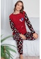 Zigzag Iç Giyim Kadın Polar Pijama Takımı Desenli Peluş Kırmızı