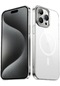 Mutcase - İphone Uyumlu İphone 15 Pro Max - Kılıf Kablosuz Şarj Destekli Şeffaf G-glass Magsafe Kapak - Gümüş