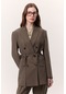 Tencel Kemerli Kruvaze Blazer Ceket Kahverengi Kahverengi
