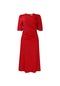 İkkb Yaz Yeni Zarif Düz Renk Kadın Büyük Beden Elbise Kırmızı