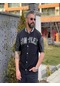 Erkek Complex Kolları Deri Kolej Oversize T-shirt - Siyah M
