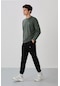 Tommy Life Çağla - Siyah Casual O Yaka Lastik Paça Pamuklu Erkek Oversize Eşofman Takımı - 85120 Yeşil - Siyah