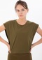 Maraton Sportswear Regular Kadın Bisiklet Yaka Kısa Kol Basic Zeytin Crop Top 20878 Zeytin Yeşili