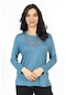 Yeni Model Nakış İşlemeli Yuvarlak Yaka Likralı Anne Penye Bluz 6440-açık Mavi