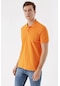 Erkek Oranj Basic Düz Pamuk Slim Fit Dar Kesim Kısa Kollu Polo Yaka Tişört Oranj