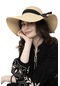 Kadın Bej Fiyonk Detaylı Geniş Hasır Şapka-26123 - Std