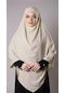 Ekru Pratik Hazır Geçmeli Tesettür Eşarp Medine İpeği Bağcıklı Çift Katlı Sufle Hijab 2302 27