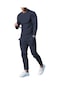 Ikkb İlkbahar Ve Sonbahar Gevşek Yuvarlak Yaka Uzun Kollu Pantolon İki Parçalı Set Gündelik Erkek Spor Giyim Takım Elbise Lacivert