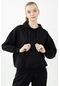 Maraton Sportswear Oversize Kadın Kapşonlu Uzun Kol Basic Siyah-siyah Sweatshirt 22149-siyah-siyah