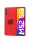 Mutcase - Samsung Uyumlu Galaxy M52 - Kılıf Yüzüklü Auto Focus Ravel Karbon Silikon Kapak - Kırmızı