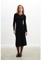 Styleboom X Peraluna Dorset Dress Toka Detaylı Ribana Örgü Midi Kadın Triko Elbise - Siyah-siyah